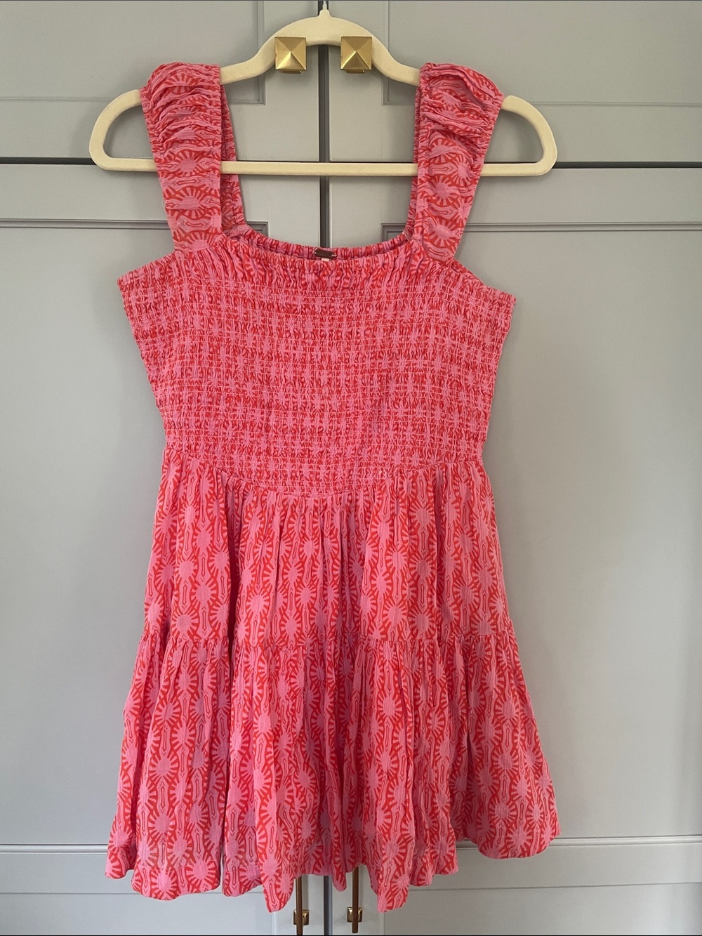 Free People Pink Smocked Mini Dress